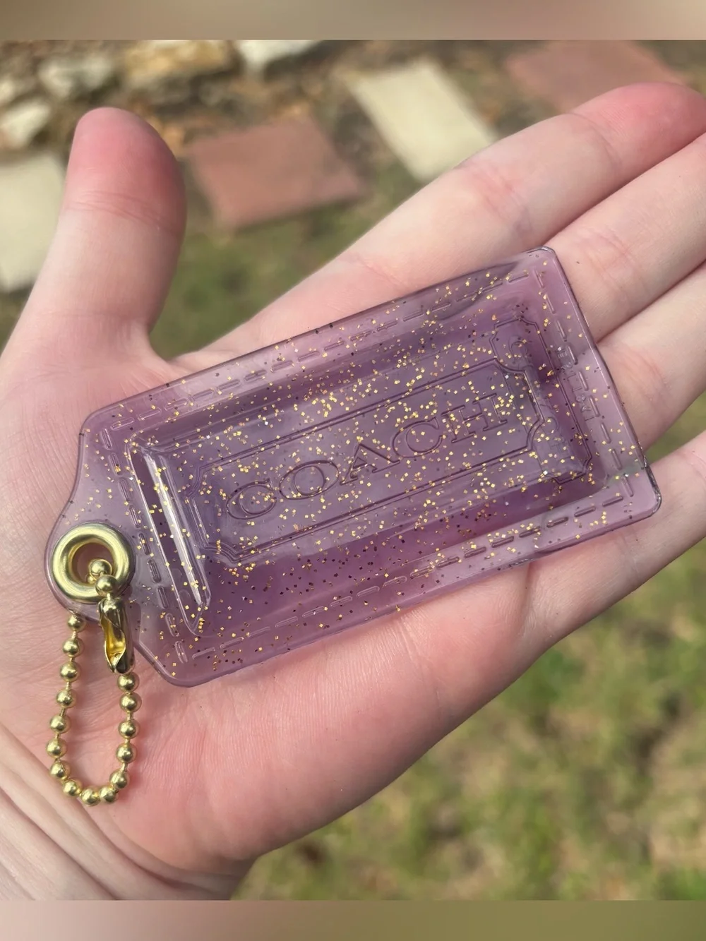 Vintage Coach Purple Gold Glitter XL Hang Tag